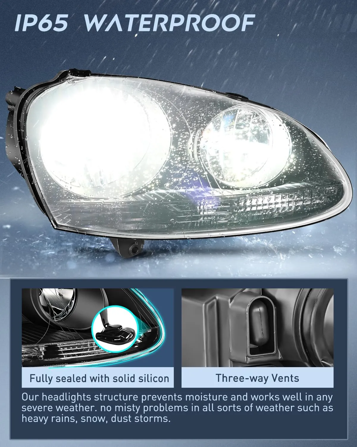 2005-2010 Volkswagen Jetta 2006-2009 VW Rabbit GTI Headlight Assembly Black Housing Clear Reflector