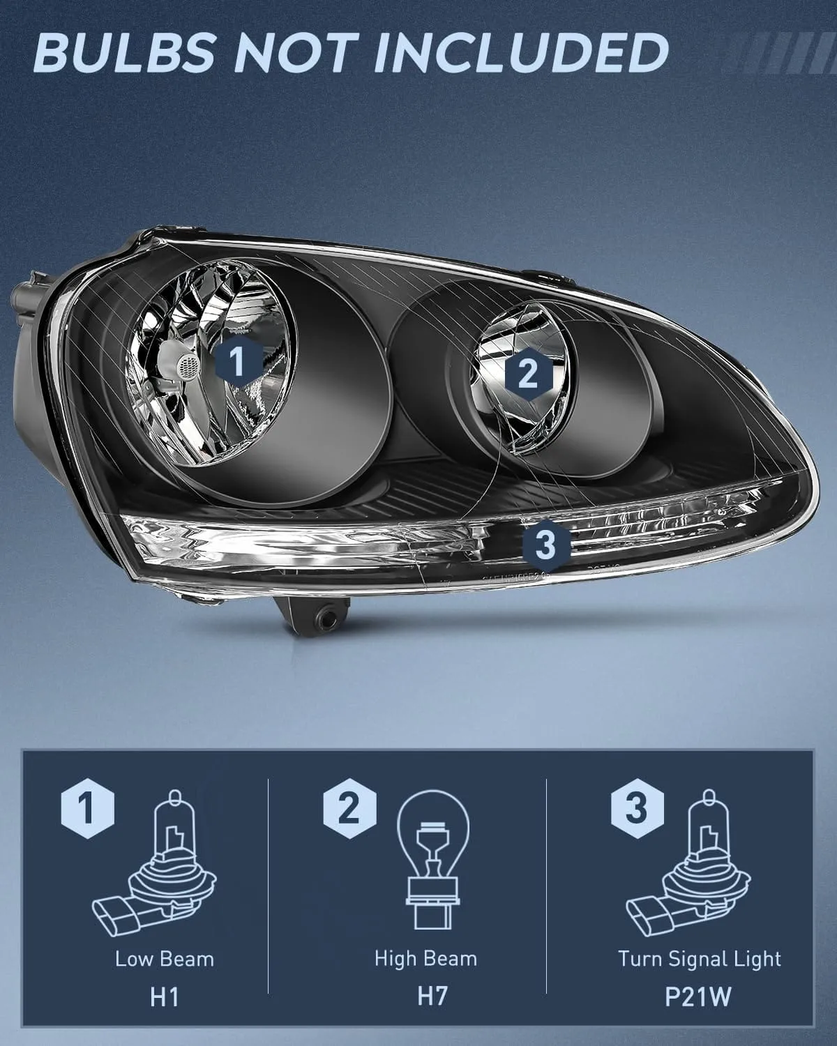 2005-2010 Volkswagen Jetta 2006-2009 VW Rabbit GTI Headlight Assembly Black Housing Clear Reflector