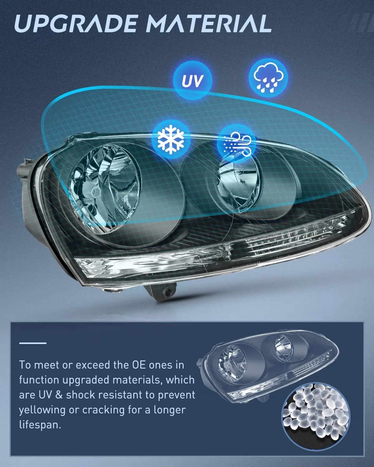 2005-2010 Volkswagen Jetta 2006-2009 VW Rabbit GTI Headlight Assembly Black Housing Clear Reflector