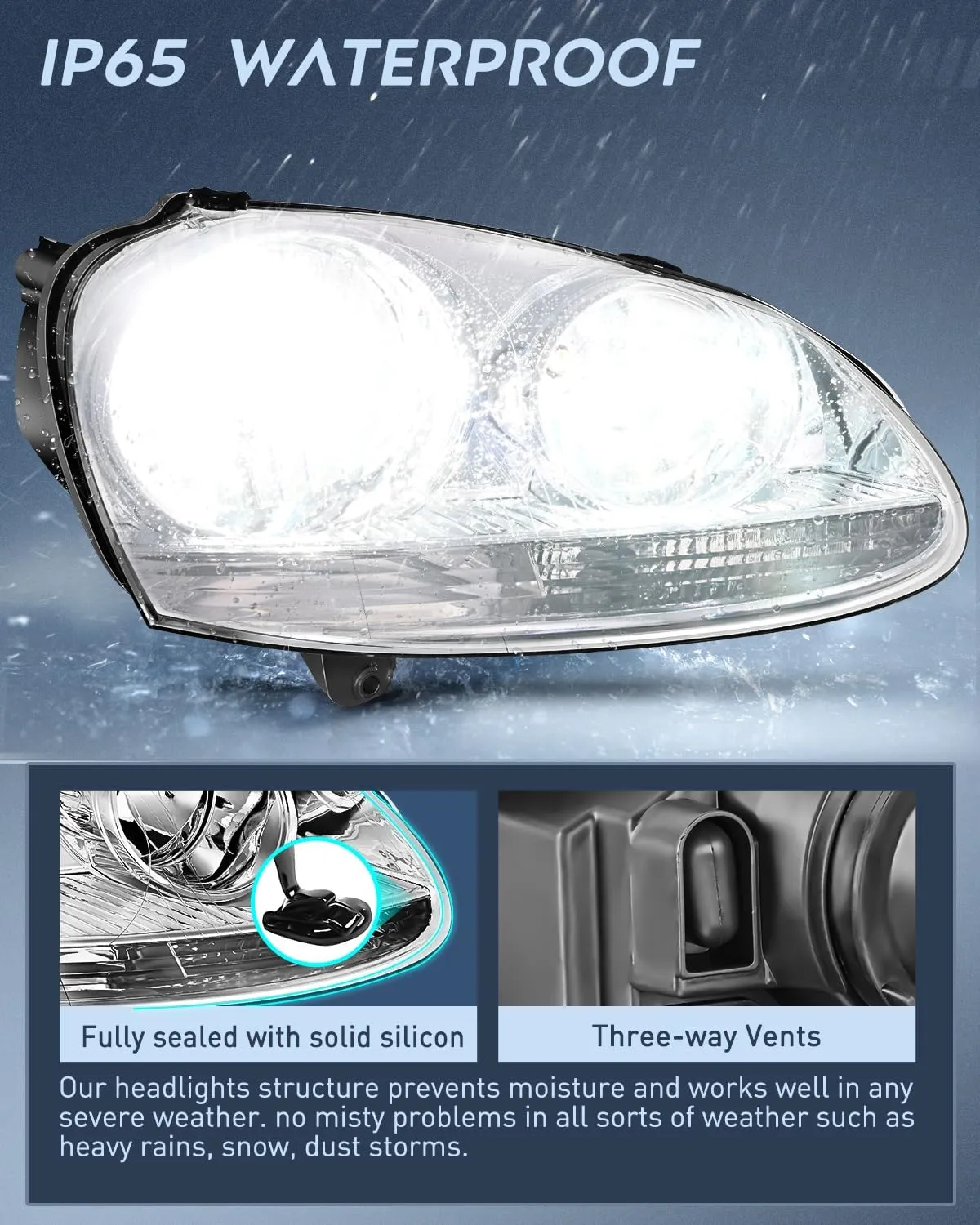2005-2010 Volkswagen Jetta 2006-2009 VW Rabbit GTI Headlight Assembly Chrome Housing Clear Reflector