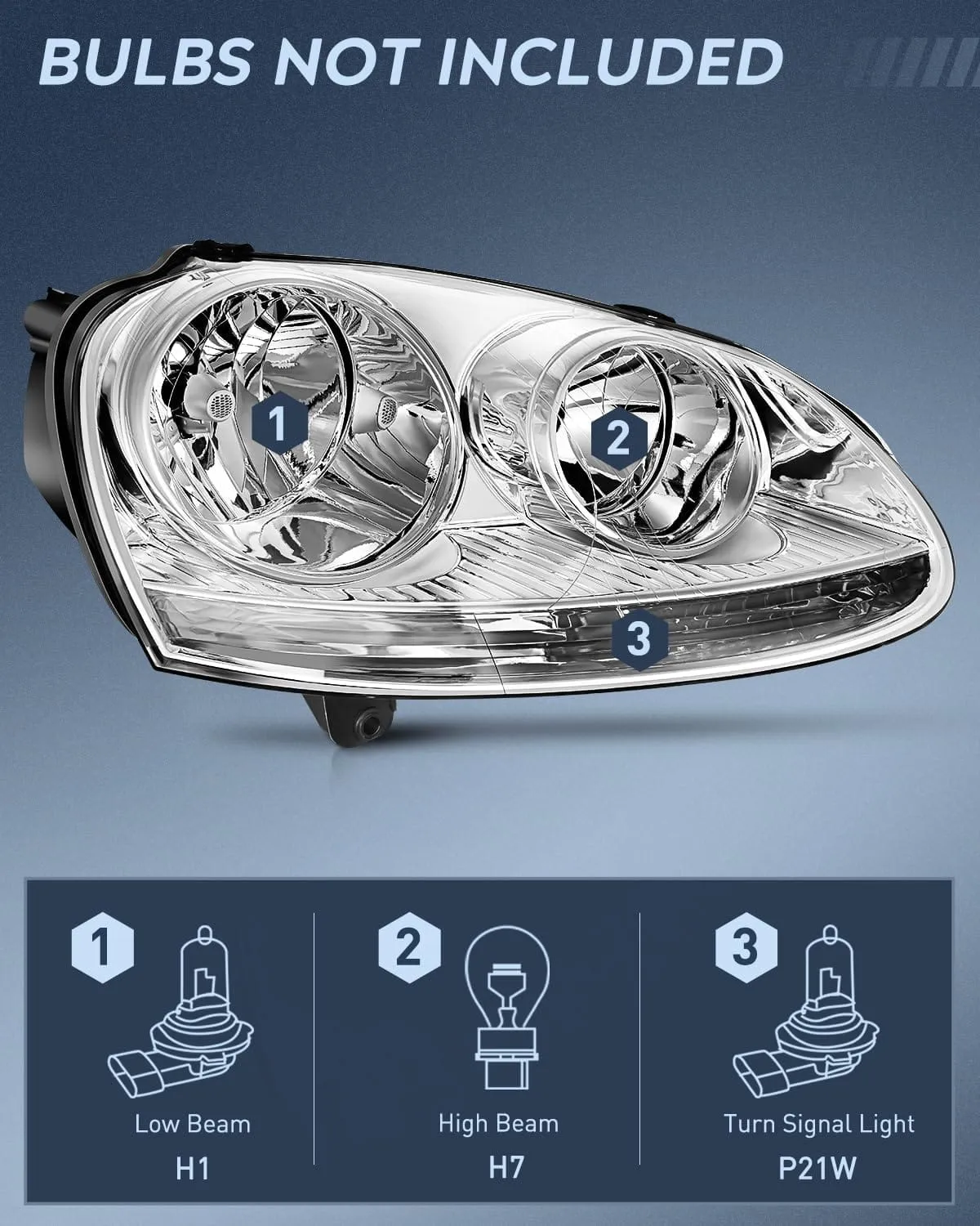 2005-2010 Volkswagen Jetta 2006-2009 VW Rabbit GTI Headlight Assembly Chrome Housing Clear Reflector