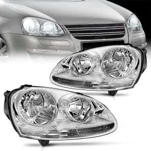 2005-2010 Volkswagen Jetta 2006-2009 VW Rabbit GTI Headlight Assembly Chrome Housing Clear Reflector