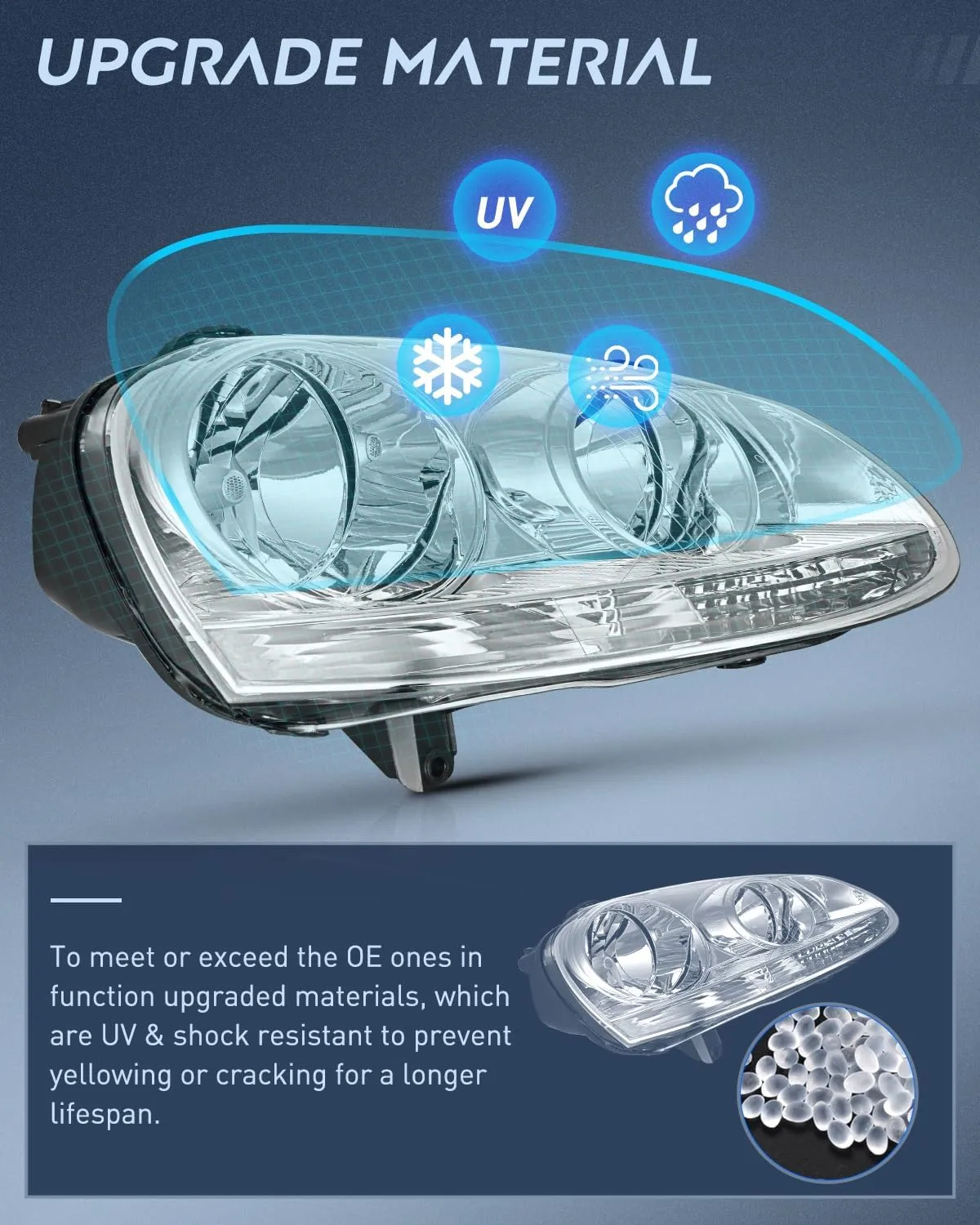 2005-2010 Volkswagen Jetta 2006-2009 VW Rabbit GTI Headlight Assembly Chrome Housing Clear Reflector