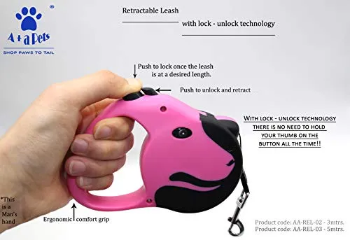 A a Pets' Retractable Leash with Lock-Unlock Technology-Pink (5 meters)