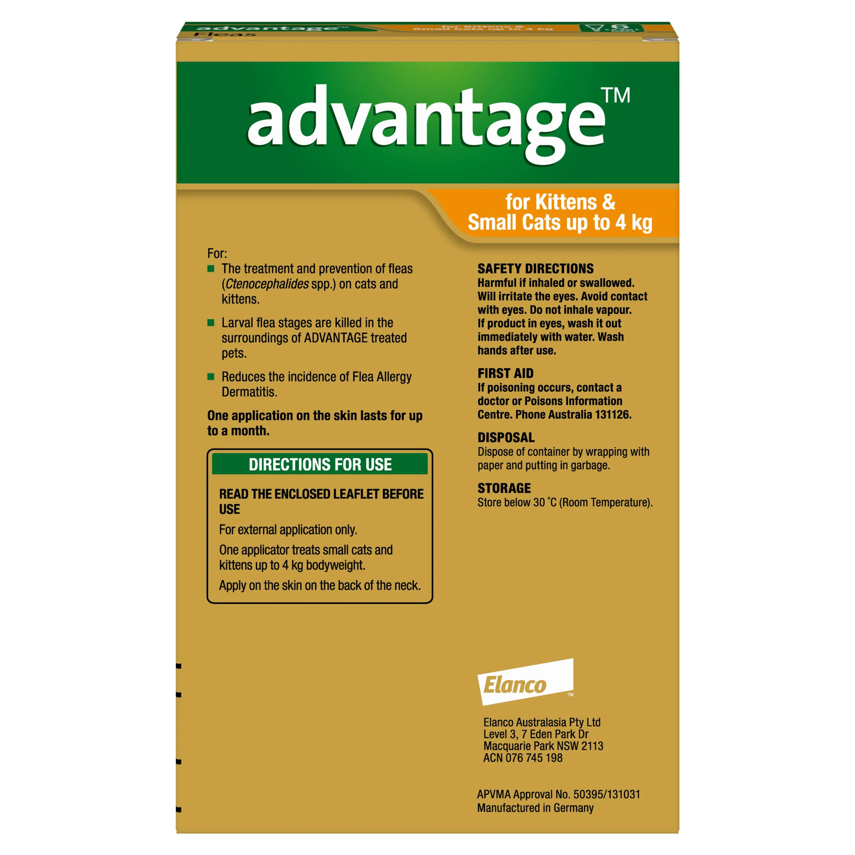 Advantage - Flea Treatment for Cats up to 4kg (6pk)