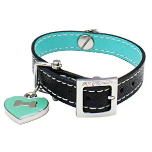 Black & Aqua Leather Collar