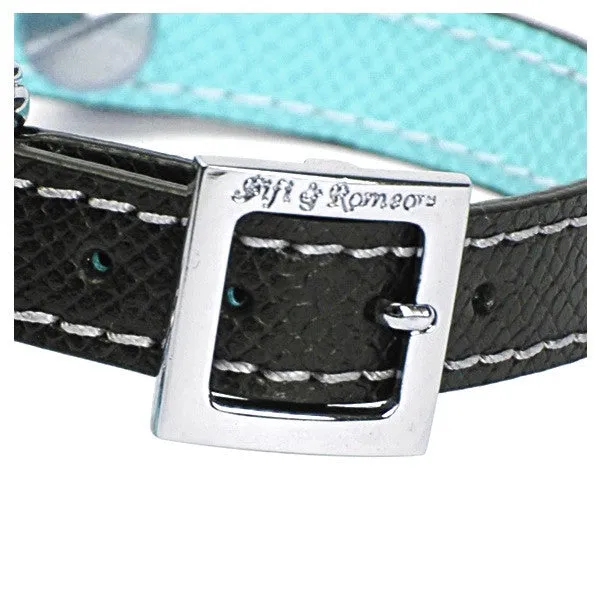 Black & Aqua Leather Collar