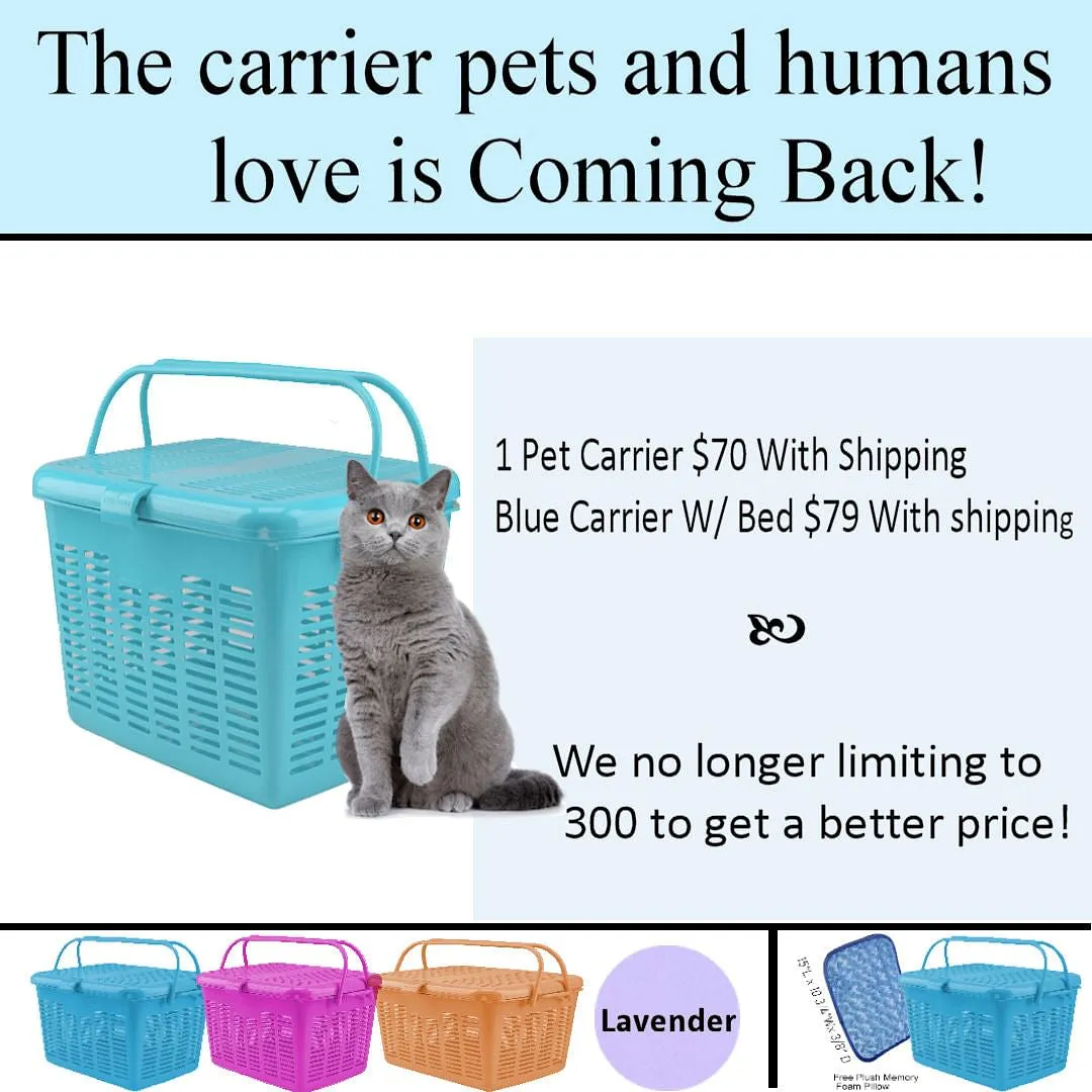 Cat & Pet Carrier For Scared & Special Needs Cats - (Last Pet Carriers Available-We Will No Longer Carrier Anymore)Generous Wide Opening, Top Loading Hard Carriers for Cats & Small Animals - in Pink, Blue, Orange & Purple