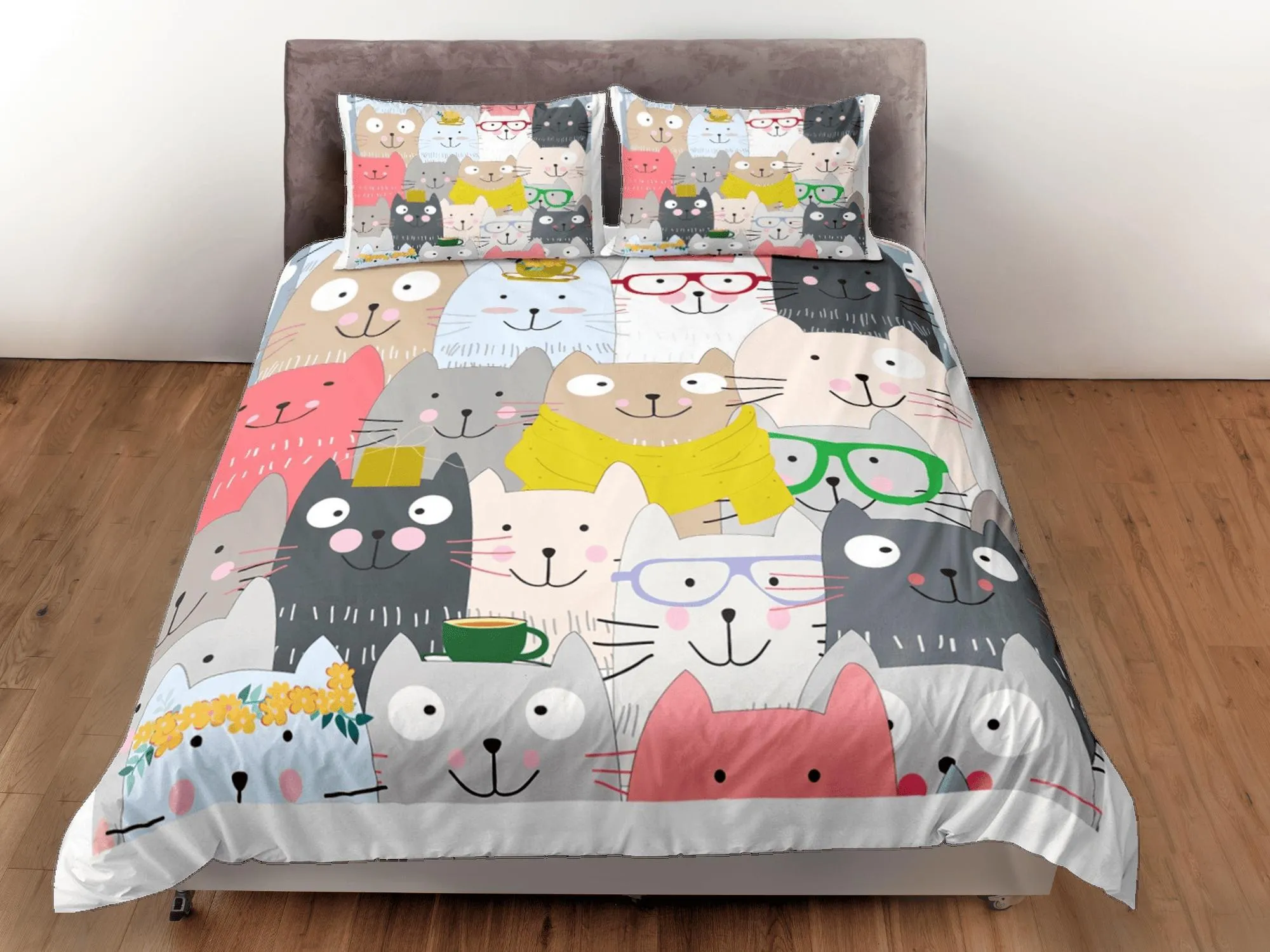 Cat Lover Duvet Cover Set Bedspread, Cute Bedding for Teens Kids Bedroom, Colorful Comforter Cover