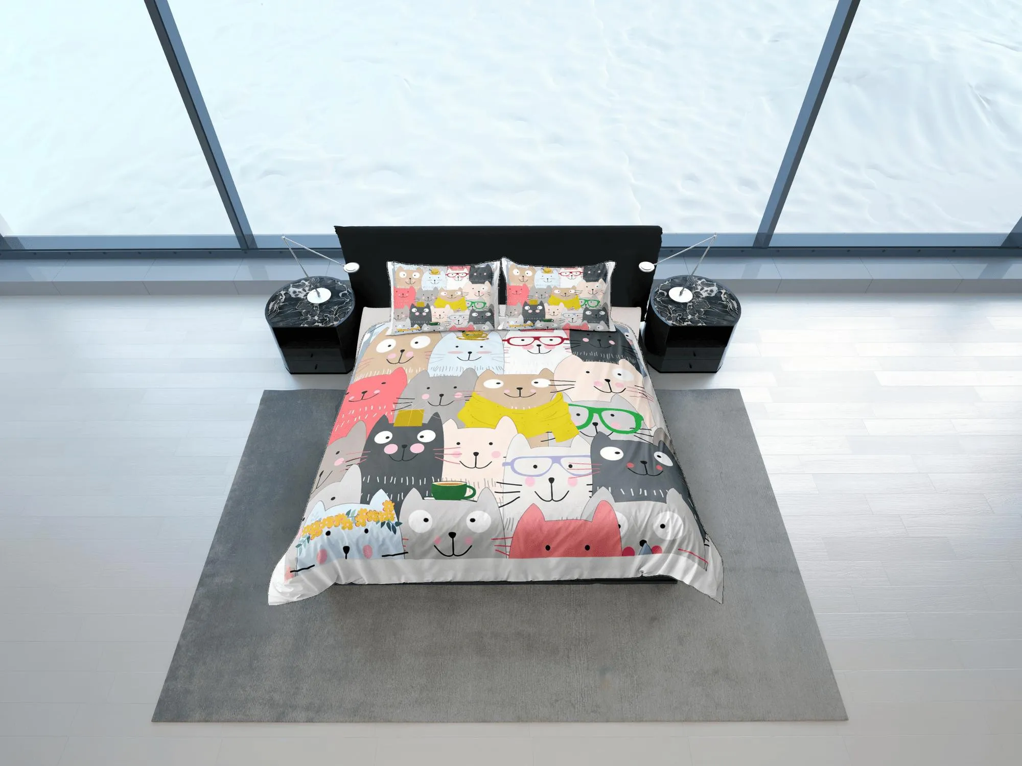 Cat Lover Duvet Cover Set Bedspread, Cute Bedding for Teens Kids Bedroom, Colorful Comforter Cover