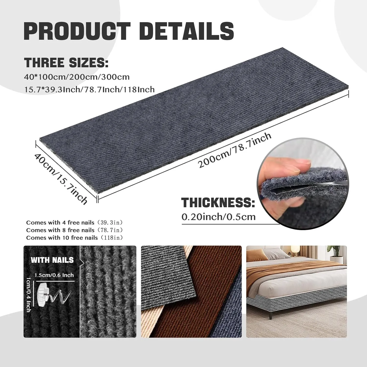 Cat Scratching Climbing Carpet Mat, Adhesive Trimmable Cat Scratcher Furniture Protector, Cat Post Covered Pad Replacement for DIY Cat Tree Shelf Couch Corner Wall (Dark Grey,39.3x15.8In)