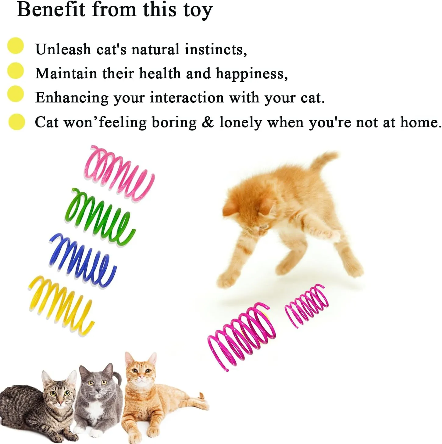 Cat Spring Toys, Bouncy Coil Kitty Cats Spiral Spring Toy for Indoor Cats Heavy Interactive Cat Toys Springy Chew Toys Colorful Springs Cat Toy for Biting, Swatting, Hunting Entertainment kitten toys