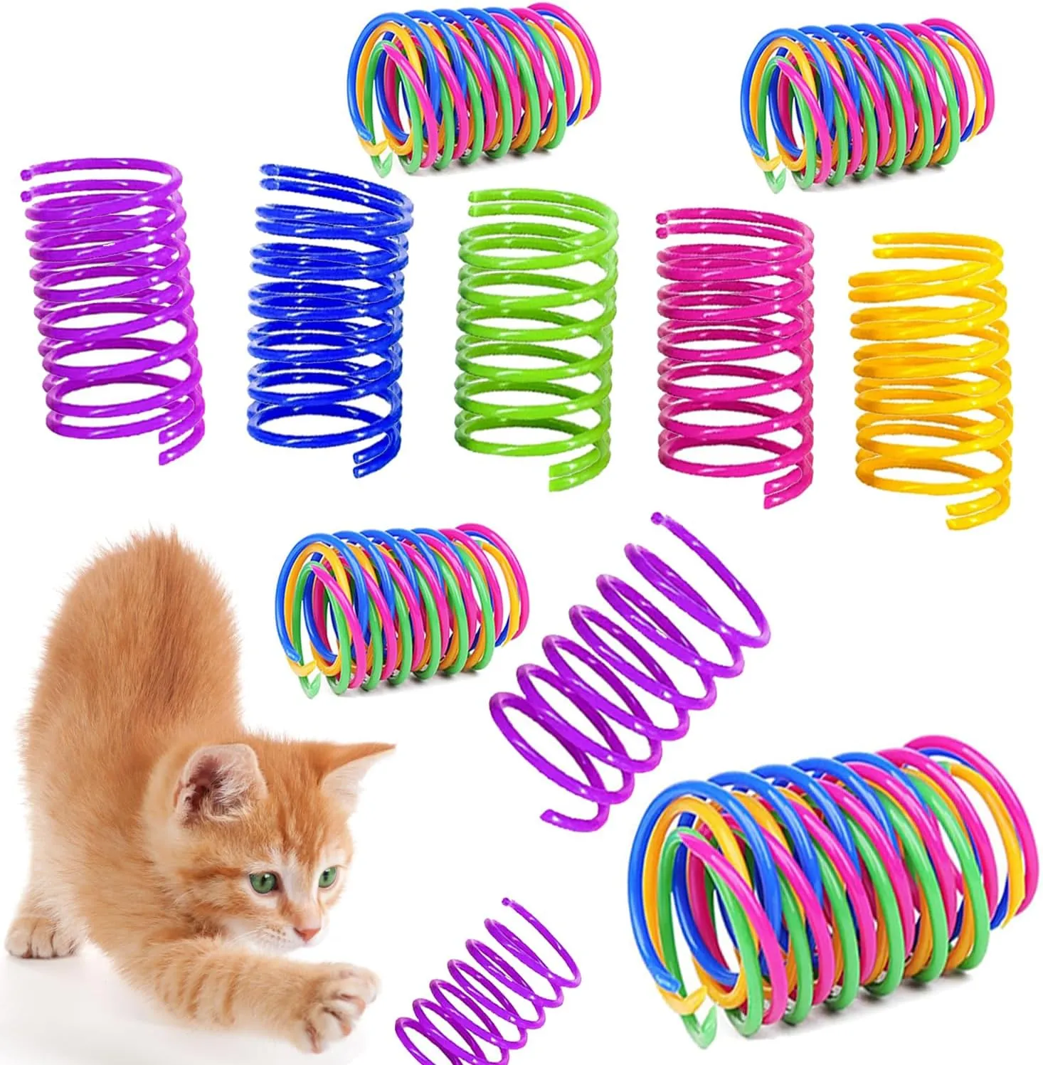 Cat Spring Toys, Bouncy Coil Kitty Cats Spiral Spring Toy for Indoor Cats Heavy Interactive Cat Toys Springy Chew Toys Colorful Springs Cat Toy for Biting, Swatting, Hunting Entertainment kitten toys