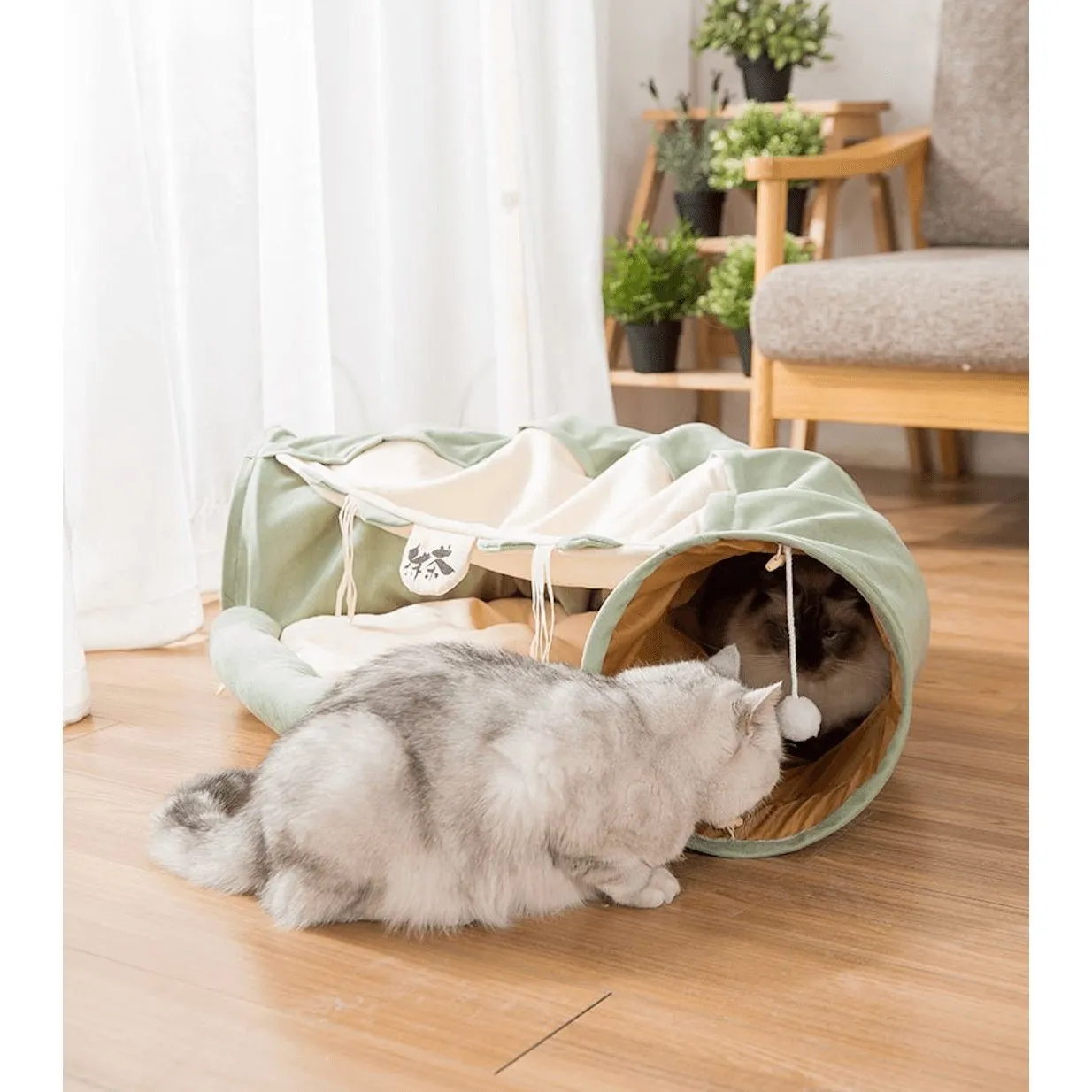 Cat Tunnel Bed with Cushion Mat