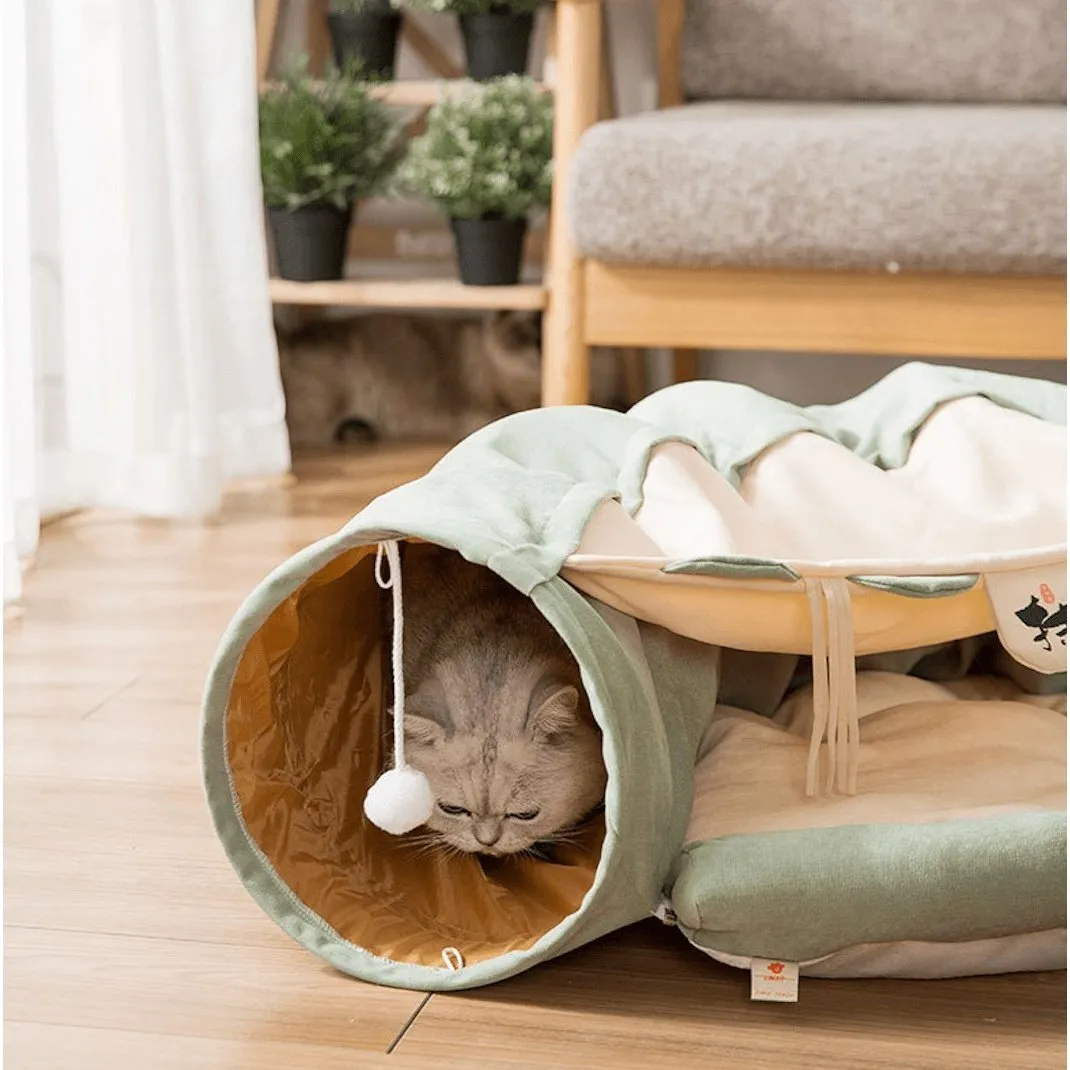 Cat Tunnel Bed with Cushion Mat