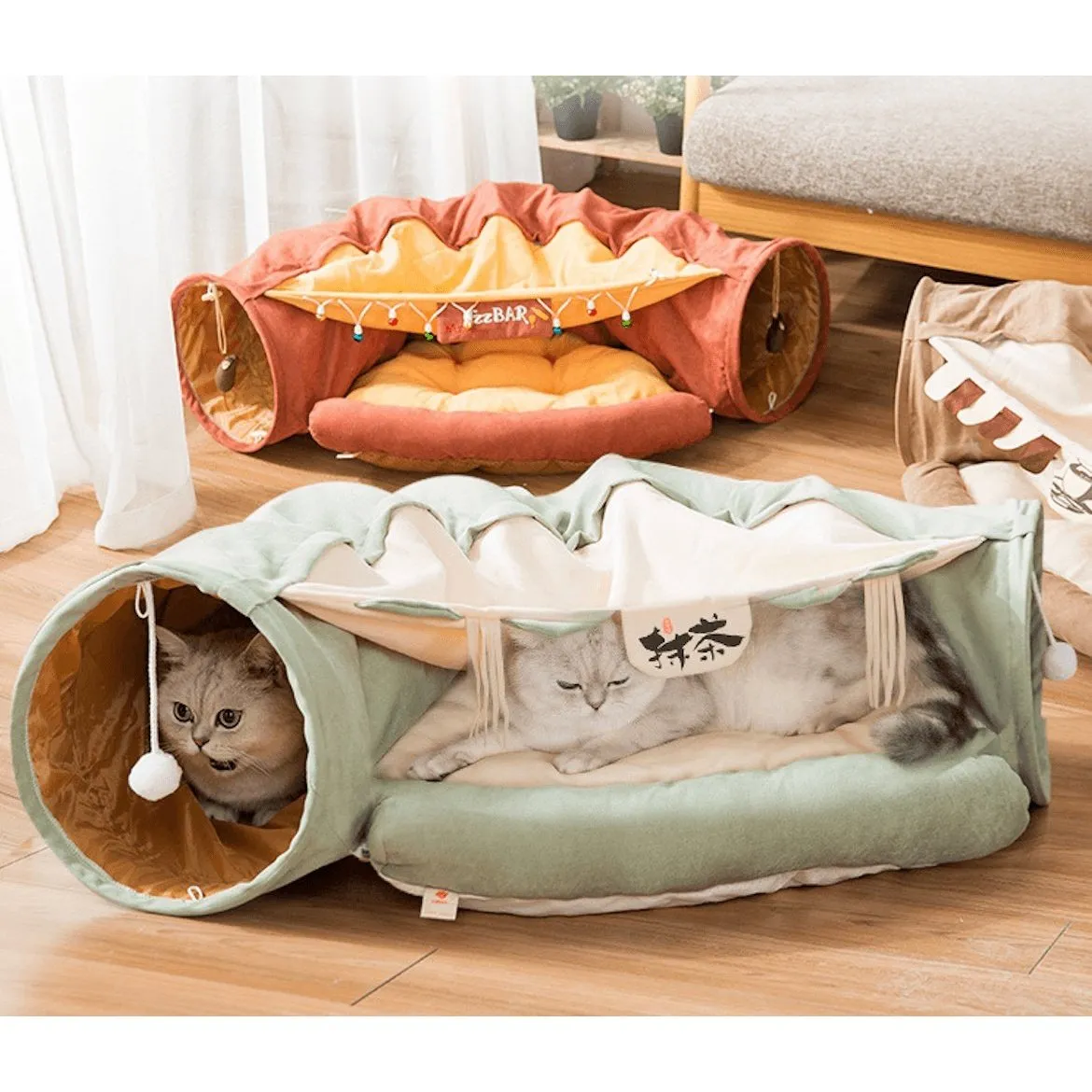 Cat Tunnel Bed with Cushion Mat