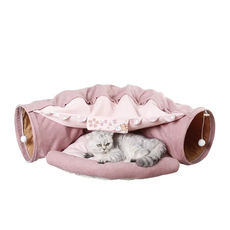 Cat Tunnel Bed with Cushion Mat