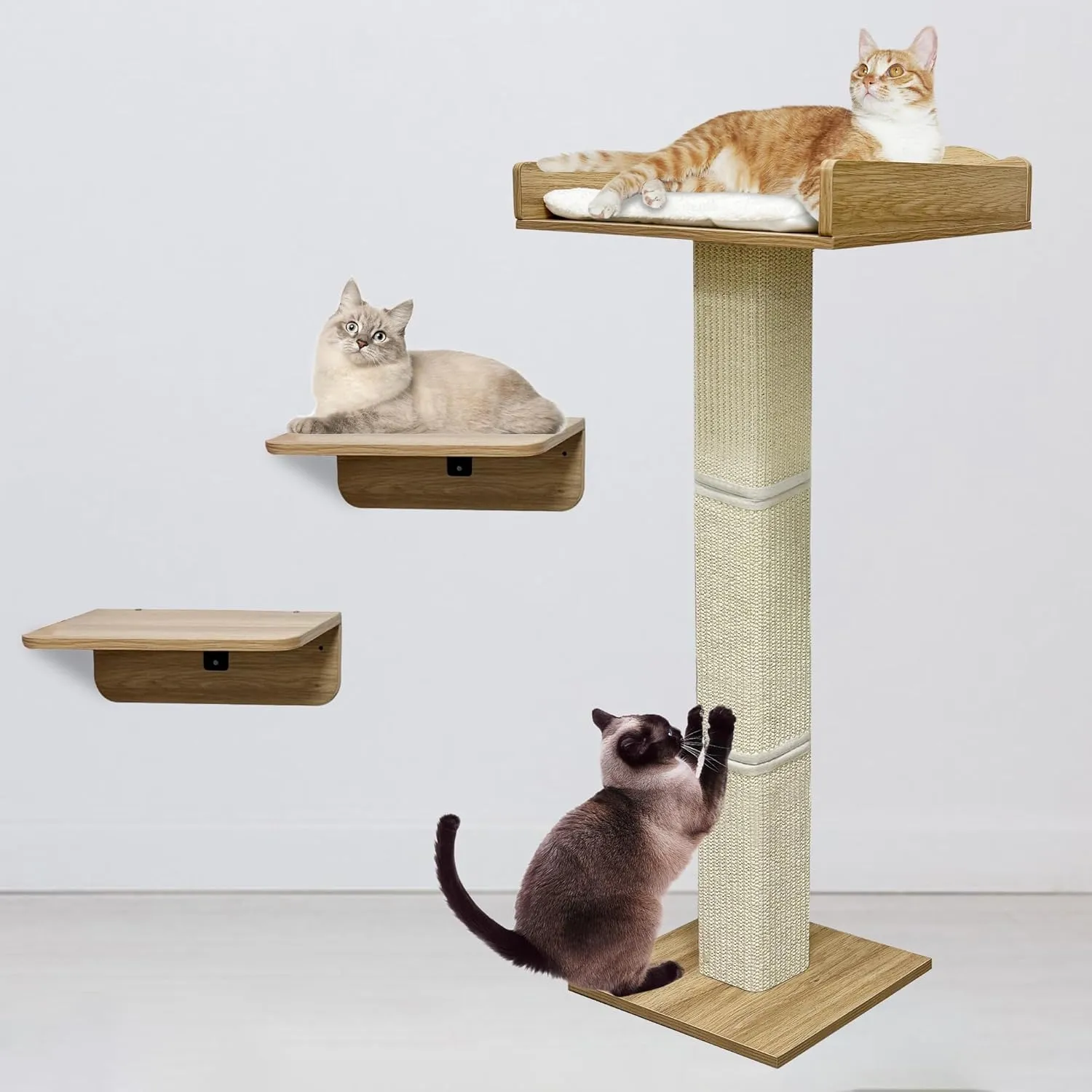 Cat Window Perch with Tall Scratching Posts and 2 Platforms, 40" Sisal Climbing Tree Hammmock with Suction Cups, 2 Install Ways, Cats Window Bed with Removable Cushion