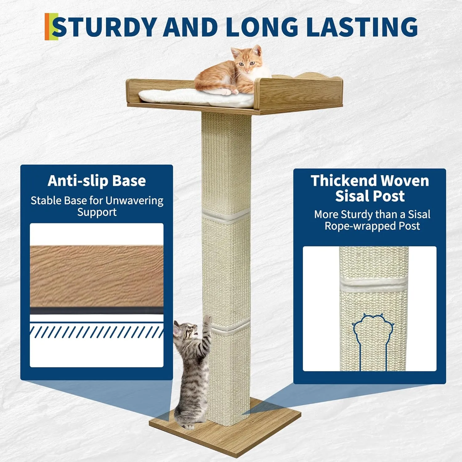 Cat Window Perch with Tall Scratching Posts and 2 Platforms, 40" Sisal Climbing Tree Hammmock with Suction Cups, 2 Install Ways, Cats Window Bed with Removable Cushion