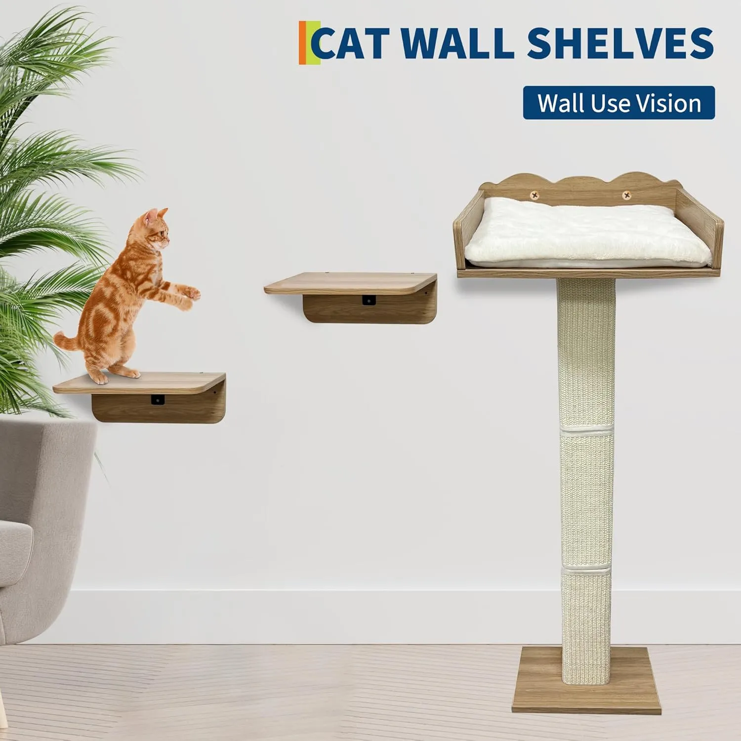 Cat Window Perch with Tall Scratching Posts and 2 Platforms, 40" Sisal Climbing Tree Hammmock with Suction Cups, 2 Install Ways, Cats Window Bed with Removable Cushion
