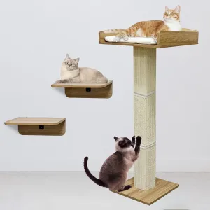 Cat Window Perch with Tall Scratching Posts and 2 Platforms, 40" Sisal Climbing Tree Hammmock with Suction Cups, 2 Install Ways, Cats Window Bed with Removable Cushion
