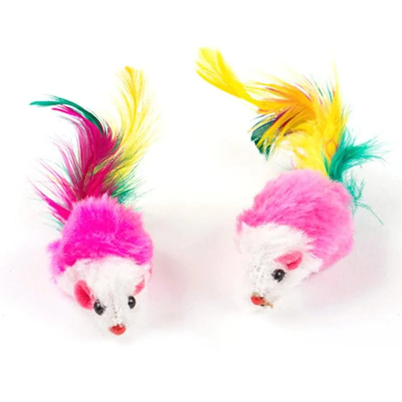 Colorful Feather Soft Fleece Mouse Cat Toys