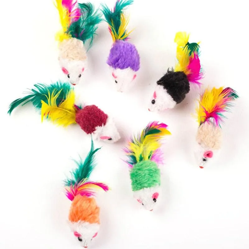 Colorful Feather Soft Fleece Mouse Cat Toys