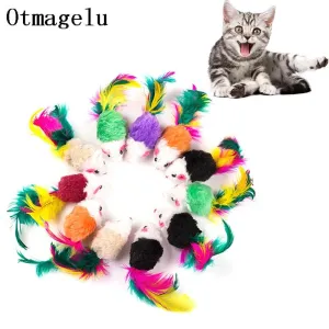 Colorful Feather Soft Fleece Mouse Cat Toys