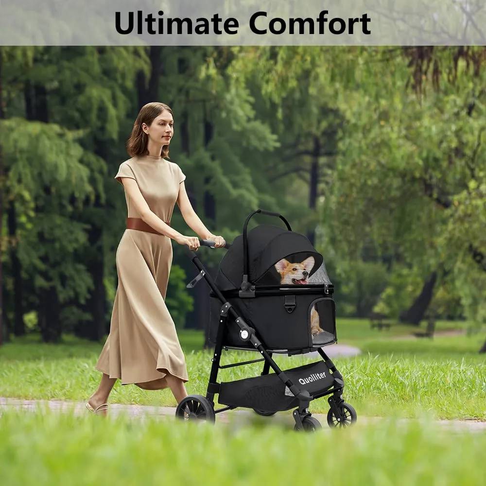 Dog Stroller, Foldable 4 Wheels Pet Stroller for Small Medium Dogs 20 lbs,55lbs Max, Spacious, Stable Anti-Shock Detachble Carrier,with 360Swiveling Front Wheel