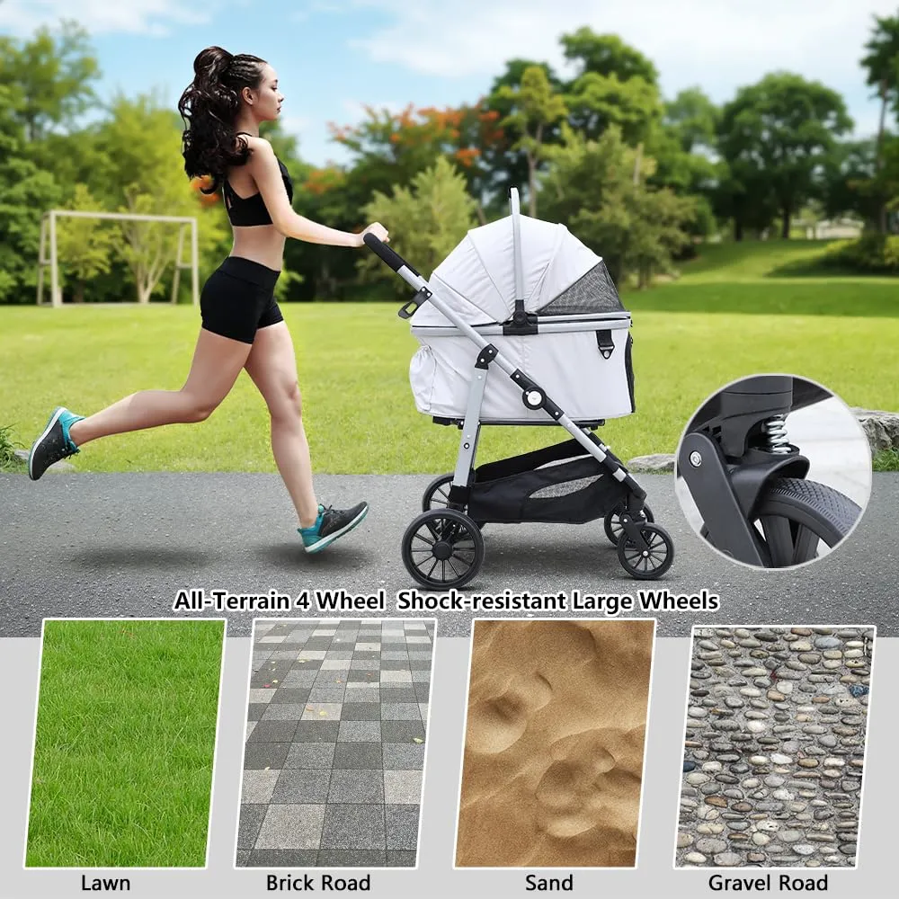 Dog Stroller, Foldable 4 Wheels Pet Stroller for Small Medium Dogs 20 lbs,55lbs Max, Spacious, Stable Anti-Shock Detachble Carrier,with 360Swiveling Front Wheel