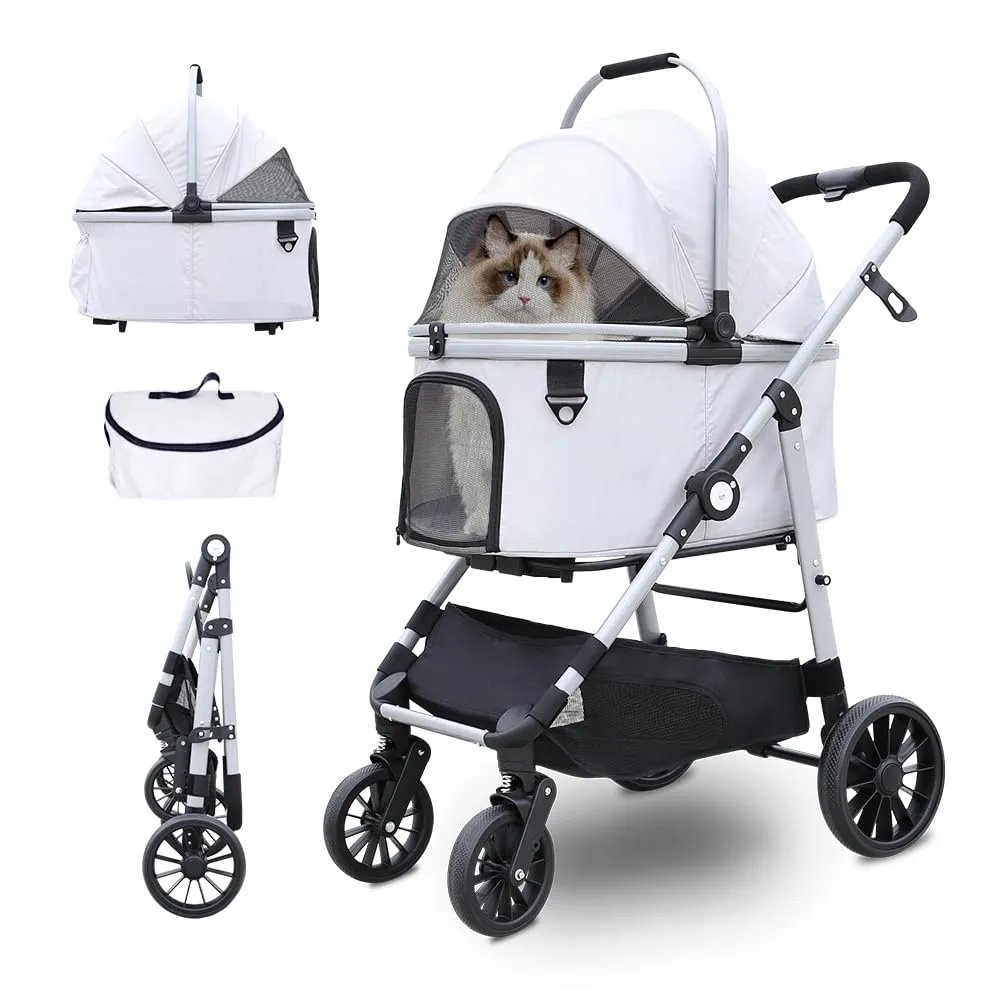 Dog Stroller, Foldable 4 Wheels Pet Stroller for Small Medium Dogs 20 lbs,55lbs Max, Spacious, Stable Anti-Shock Detachble Carrier,with 360Swiveling Front Wheel