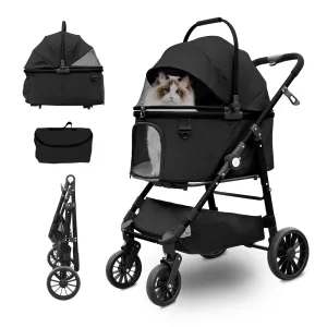 Dog Stroller, Foldable 4 Wheels Pet Stroller for Small Medium Dogs 20 lbs,55lbs Max, Spacious, Stable Anti-Shock Detachble Carrier,with 360Swiveling Front Wheel