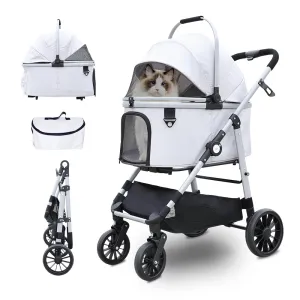 Dog Stroller, Foldable 4 Wheels Pet Stroller for Small Medium Dogs 20 lbs,55lbs Max, Spacious, Stable Anti-Shock Detachble Carrier,with 360Swiveling Front Wheel