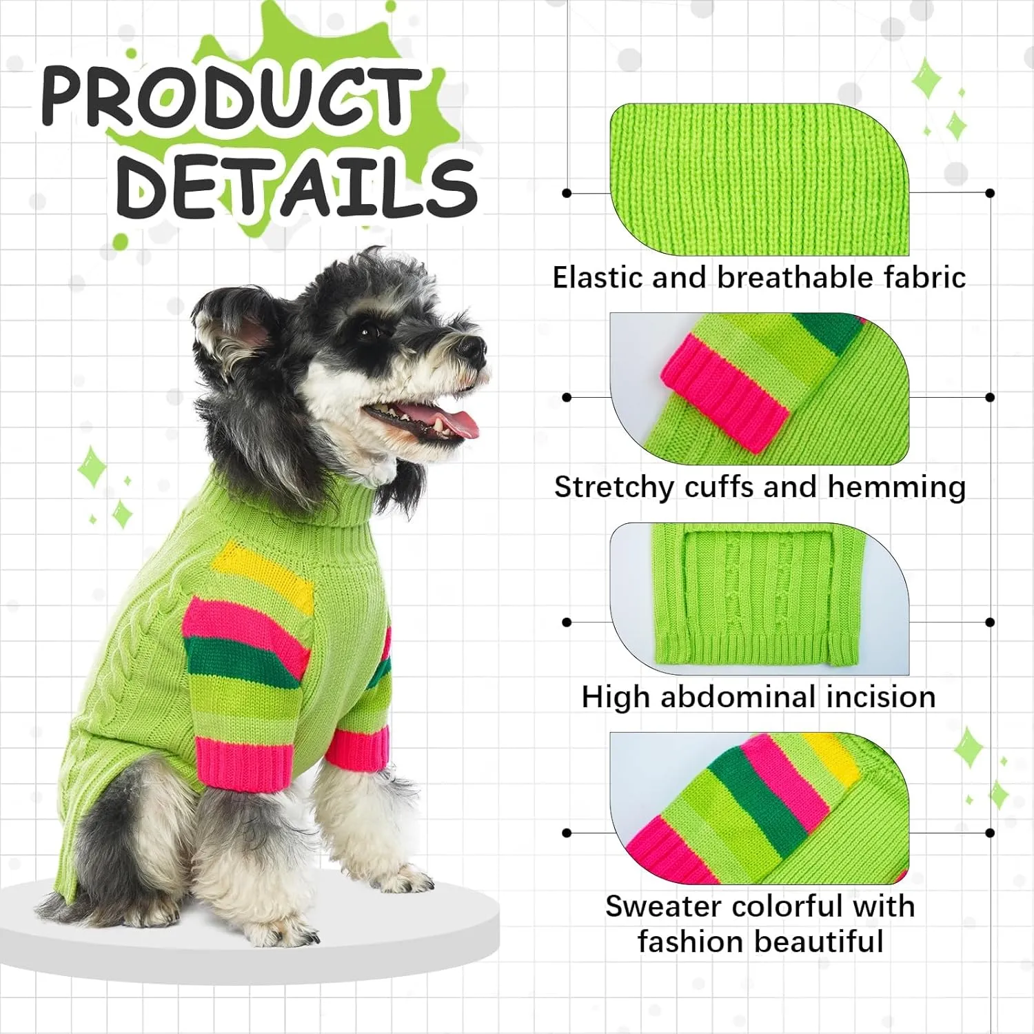 Dog Sweater Thick, Sweaters for Large Size Dogs Comfy, Stretchy Pullover Dog Sweater for Large Doggie, Christmas Dogs Sweaters Unisex, Warm Pet Knitwear Boston Terrier, Frenchie (Green L)