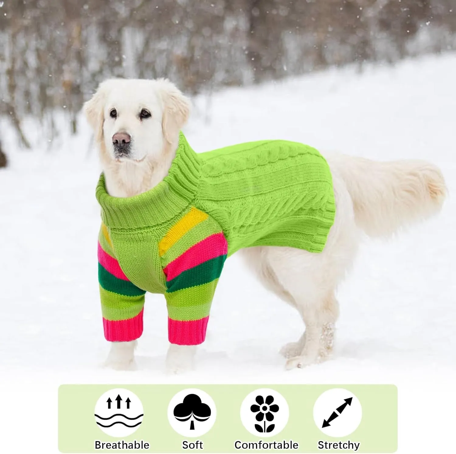 Dog Sweater Thick, Sweaters for Large Size Dogs Comfy, Stretchy Pullover Dog Sweater for Large Doggie, Christmas Dogs Sweaters Unisex, Warm Pet Knitwear Boston Terrier, Frenchie (Green L)