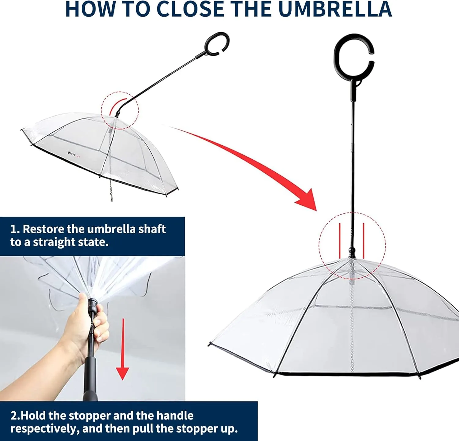 Dog Umbrella with Adjustable Handle Pet Umbrella Steel Leash Rainproof for Small Dog - Clear