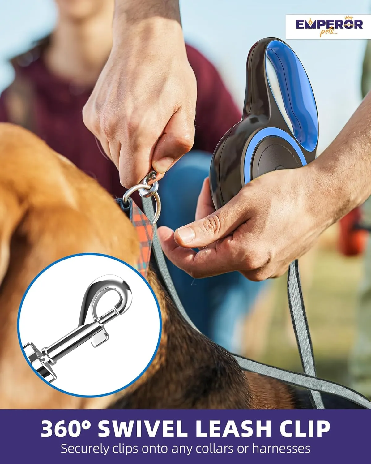 Emperor Pets 26 ft Retractable Leash Large Dogs - Up to 110lb, Heavy Duty Retractable 26 ft Leashes for Large Breed Medium Dogs -BL26