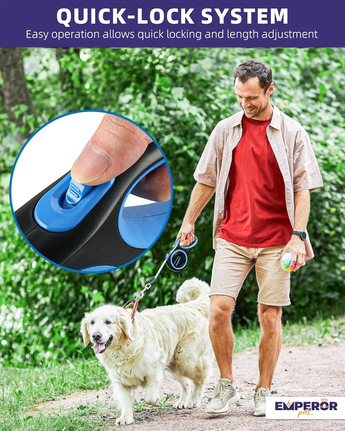Emperor Pets 26 ft Retractable Leash Large Dogs - Up to 110lb, Heavy Duty Retractable 26 ft Leashes for Large Breed Medium Dogs -BL26