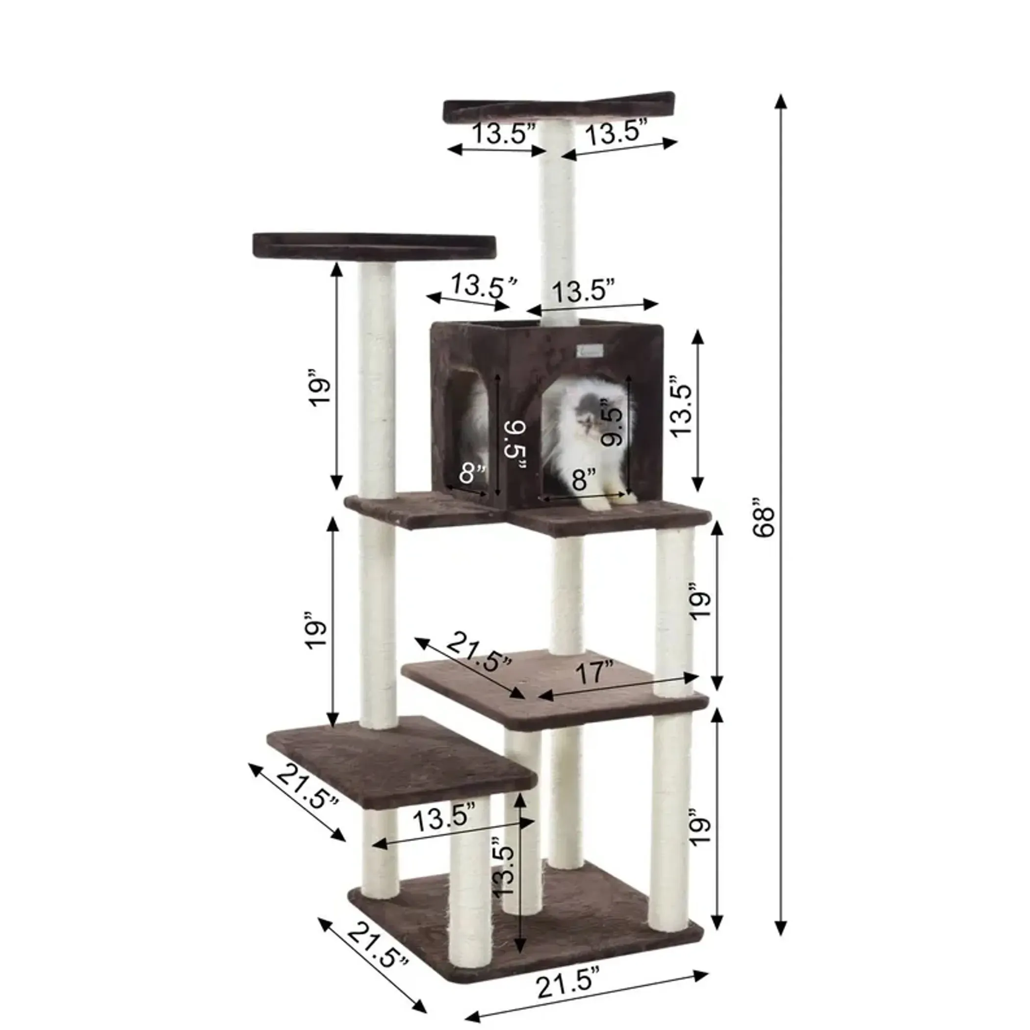 GleePet 66-Inch Cat Tree Real Wood Cat Climber W 4 Levels