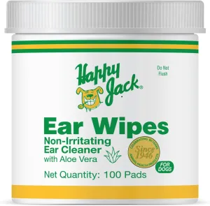 HAPPY JACK Dog Ear Wipes with Aloe Soothe Itch and Discomfort from Dog Ear Infection, Aloe Vera-Cucumber Pet Cleaner Wipes are Great for Pup's Itchy Relief, 100 Ct