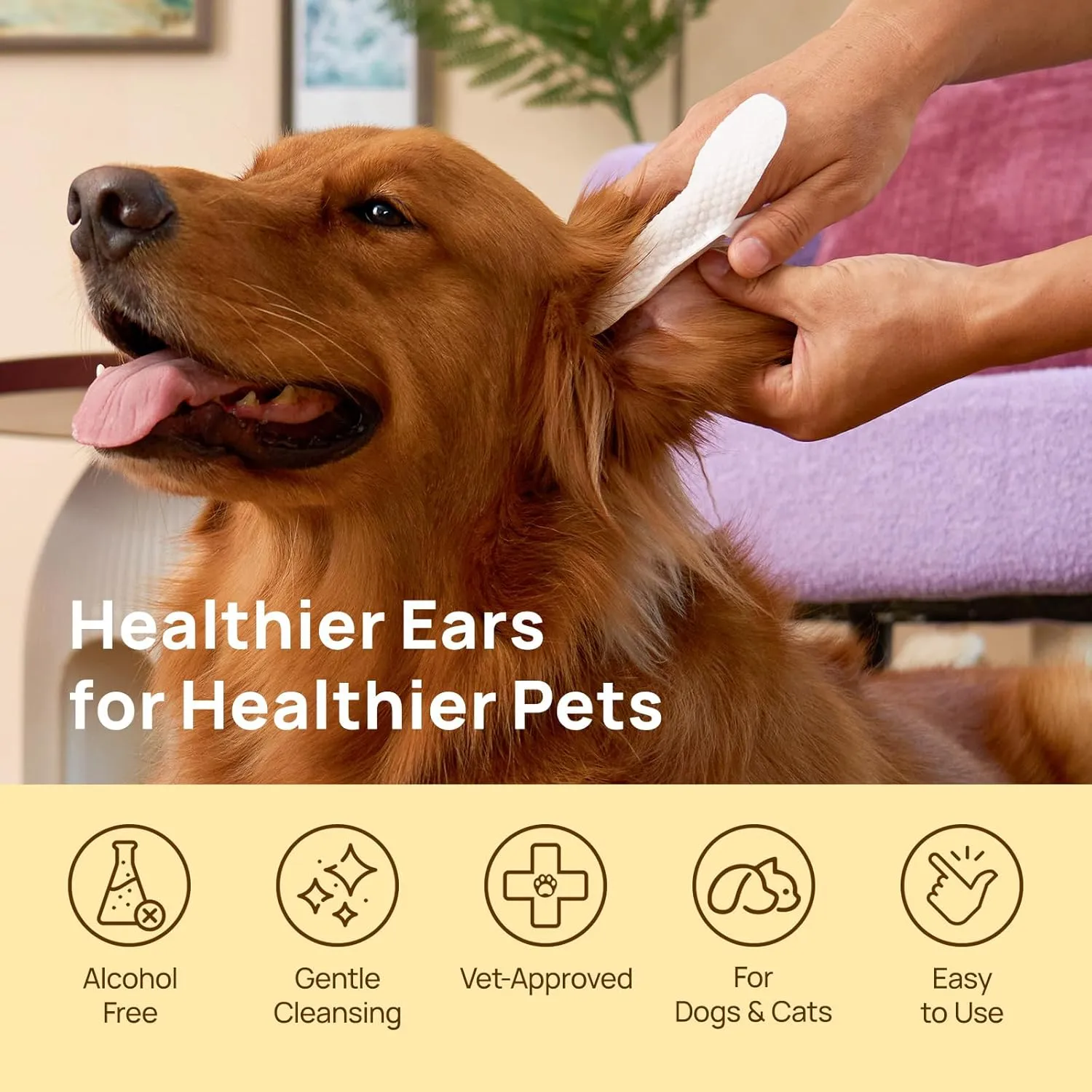 HICC PET Dog Ear Wipes Finger 50 Count Dog Ear Cleaner Wipes for Dogs & Cats, Dog Ear Infection Treatment to Relieve Ear Itching & Inflammation, Remove Ear Wax, Dirt, Smelly - Unscented