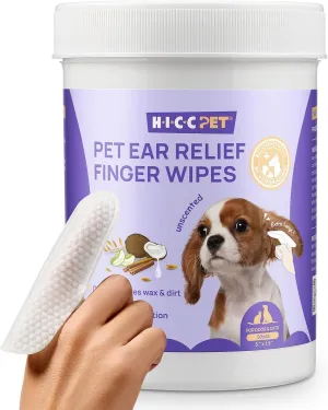 HICC PET Dog Ear Wipes Finger 50 Count Dog Ear Cleaner Wipes for Dogs & Cats, Dog Ear Infection Treatment to Relieve Ear Itching & Inflammation, Remove Ear Wax, Dirt, Smelly - Unscented