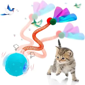Interactive Cat Toys for Bored Indoor Cats, Chirping & Motion-Activated Cat Toys, Fun Gift for Cats with 2 Speed Settings & 3 Modes, USB Rechargeable,Blue
