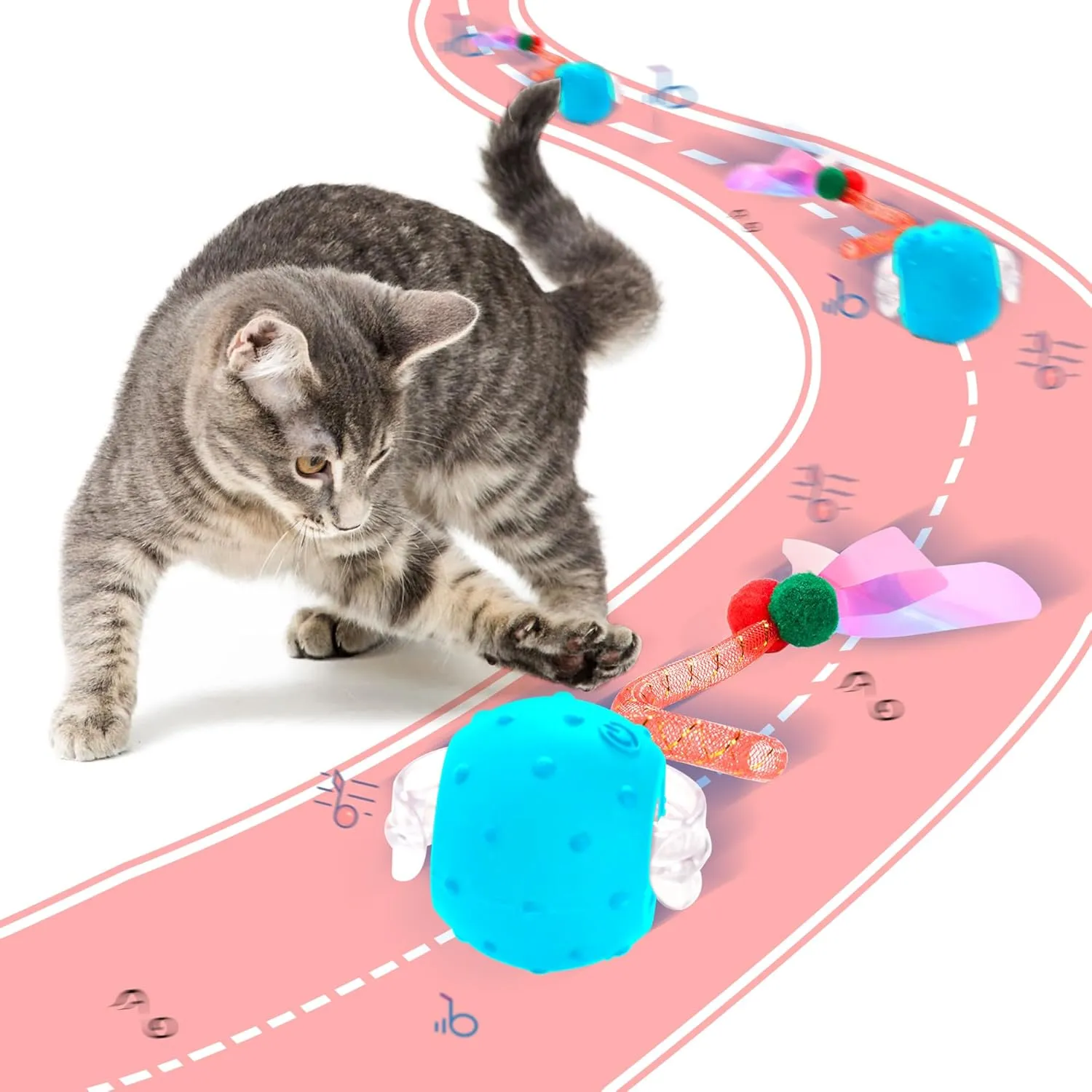 Interactive Cat Toys for Bored Indoor Cats, Chirping & Motion-Activated Cat Toys, Fun Gift for Cats with 2 Speed Settings & 3 Modes, USB Rechargeable,Blue