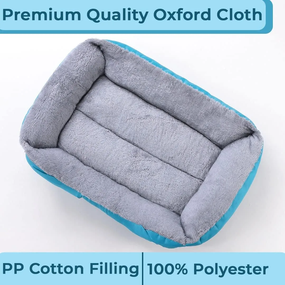 Kuber Industries Dog & Cat Bed|Super Soft Plush Top Pet Bed|Oxford Cloth Polyester Filling|Machine Washable Dog Bed|Rectangular Cat Bed with Rise-Edge Pillow|QY036B-L|Sky Blue (Pack of 3)