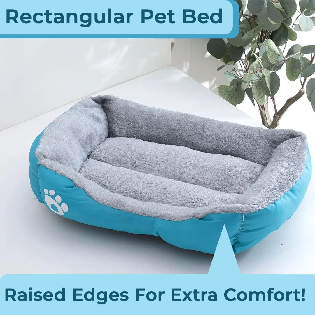 Kuber Industries Dog & Cat Bed|Super Soft Plush Top Pet Bed|Oxford Cloth Polyester Filling|Machine Washable Dog Bed|Rectangular Cat Bed with Rise-Edge Pillow|QY036B-L|Sky Blue (Pack of 3)