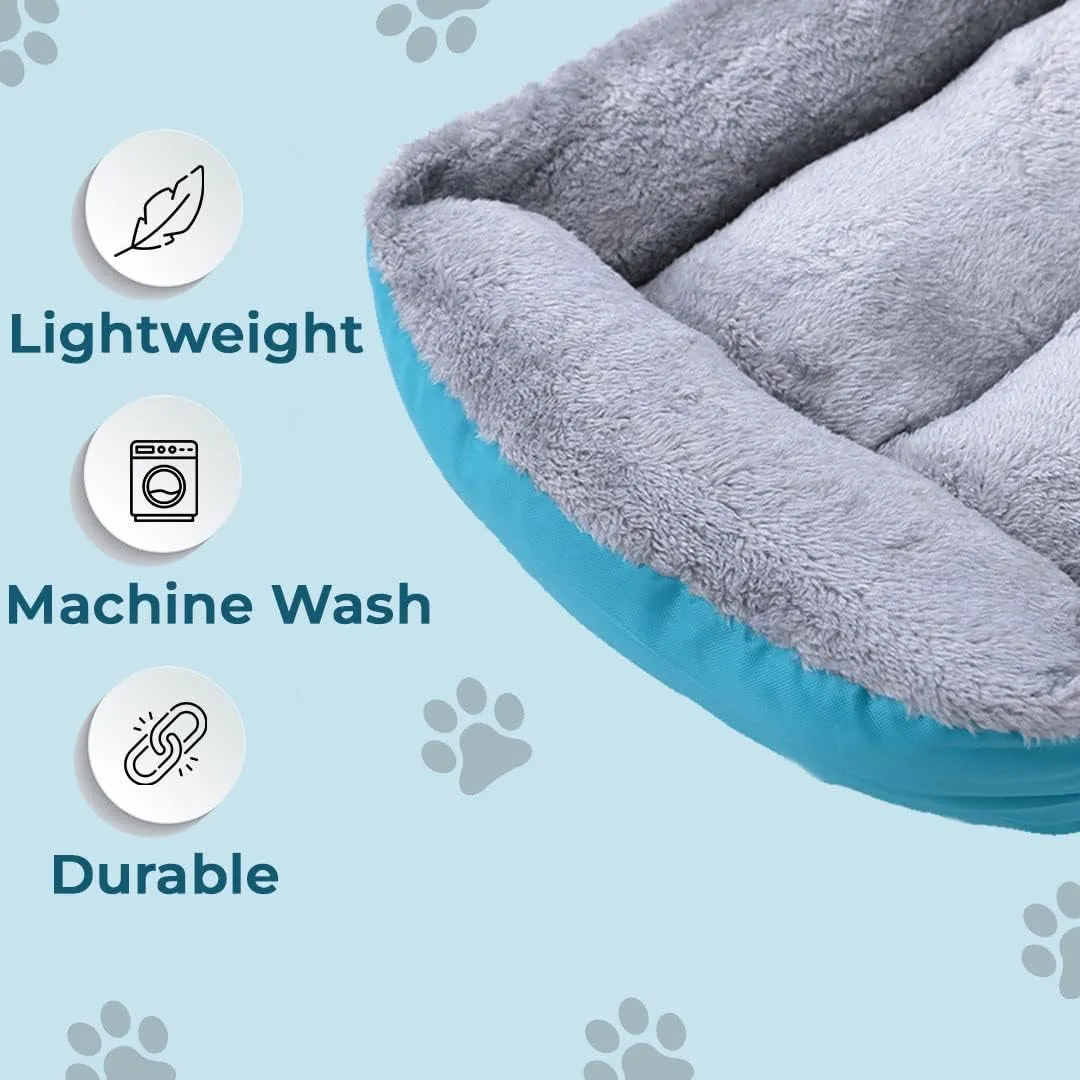 Kuber Industries Dog & Cat Bed|Super Soft Plush Top Pet Bed|Oxford Cloth Polyester Filling|Machine Washable Dog Bed|Rectangular Cat Bed with Rise-Edge Pillow|QY036B-L|Sky Blue (Pack of 3)