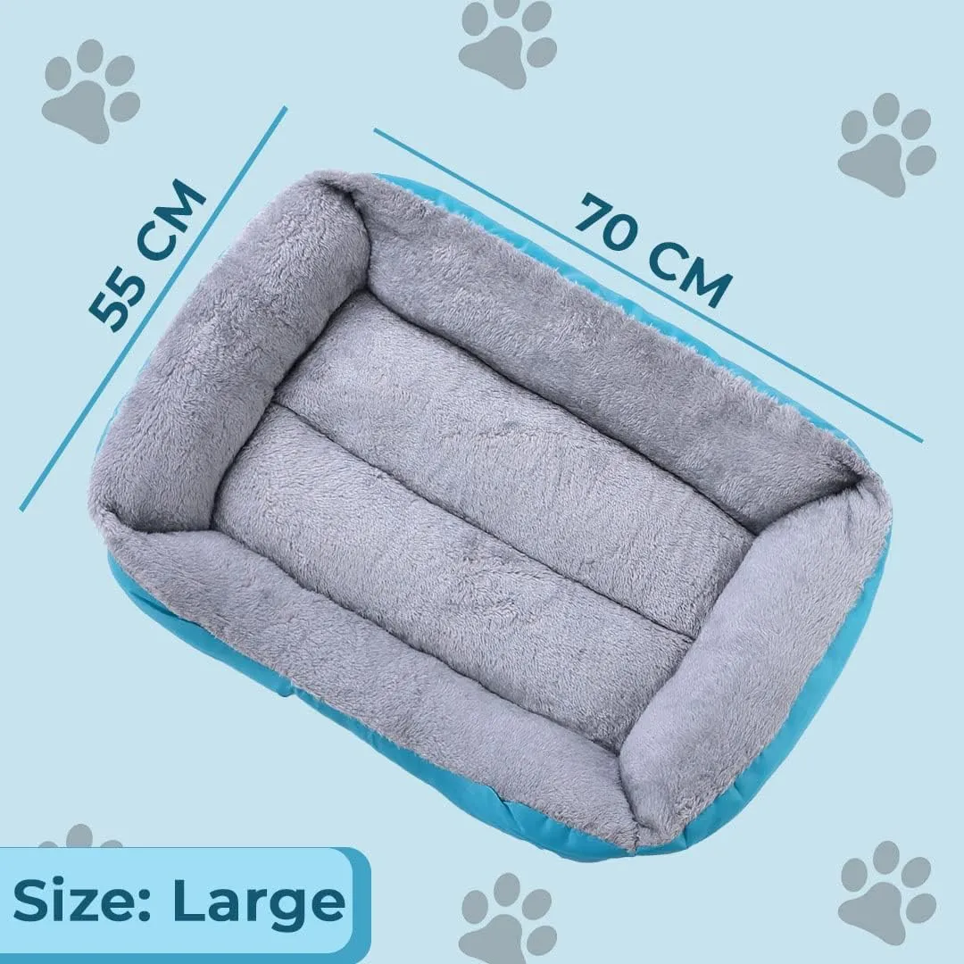 Kuber Industries Dog & Cat Bed|Super Soft Plush Top Pet Bed|Oxford Cloth Polyester Filling|Machine Washable Dog Bed|Rectangular Cat Bed with Rise-Edge Pillow|QY036B-L|Sky Blue (Pack of 3)