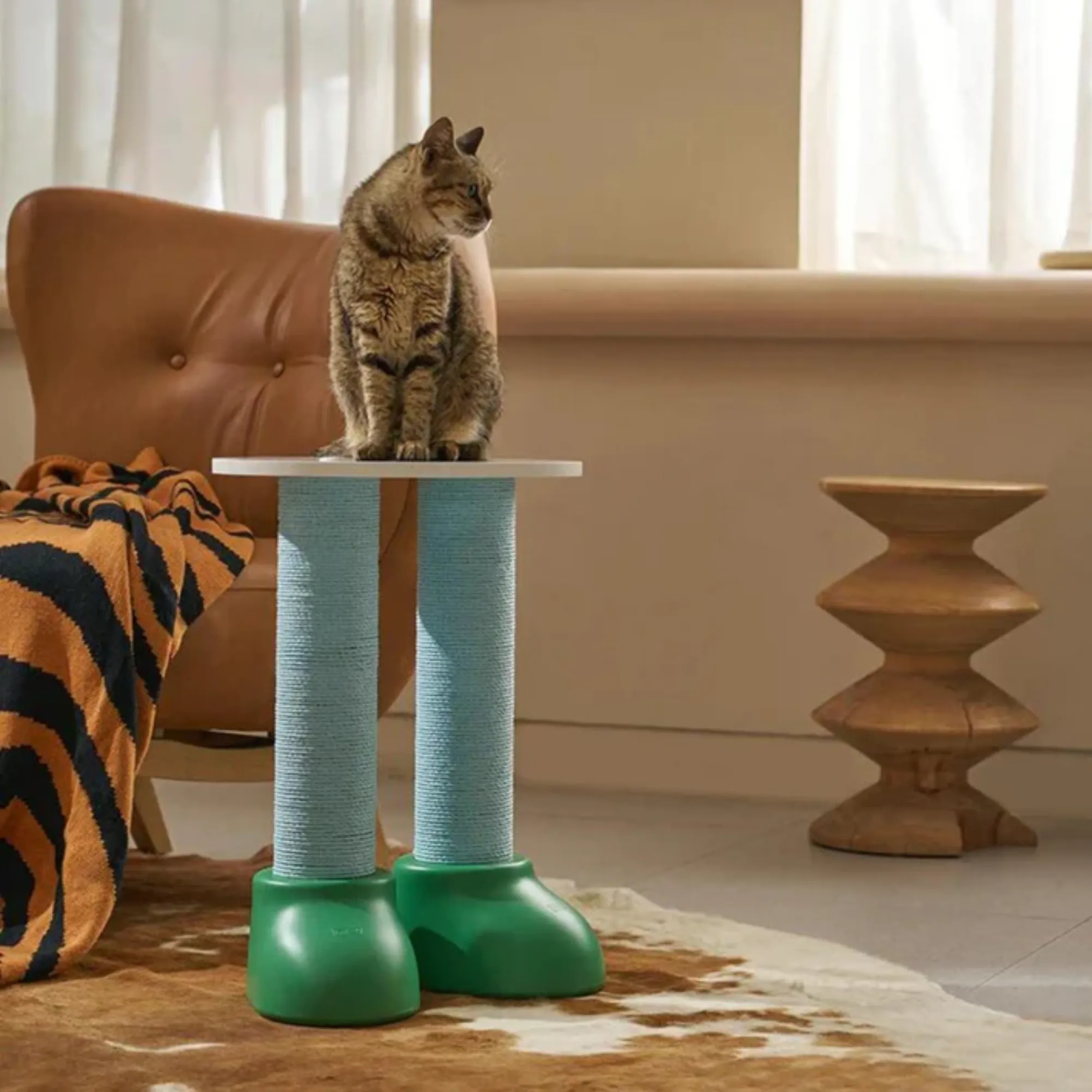 Makesure 3-in-1 Cat Scratcher Bed and Side Table Green and White