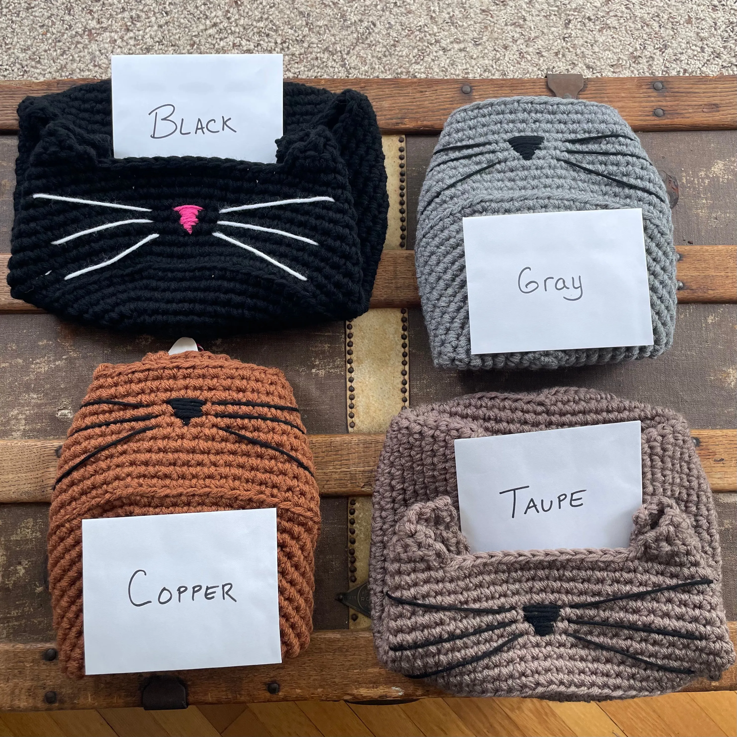 Medium Cat Bed in Gray & Black Nose 13.5" Hand Crocheted Pet Furbaby Gift Cat Mom Dad